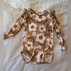 Little Sleepies 3-6 month play floral onesie with ruffles. Organic bamboo.